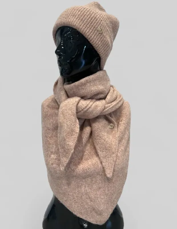 Strikket Trekant skjerf - Rosa melert