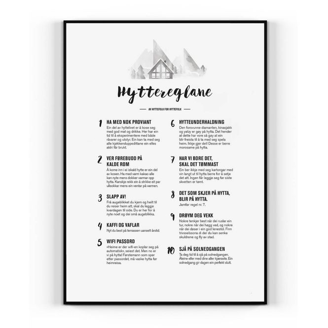 Hovedbilde Hytteregler plakat 30x40 cm